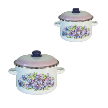 Set FIALKA 2 oale rusesti emailate cu capac 3L,5,5L Set FIALKA 2 oale rusesti emailate cu capac 3L,5,5L