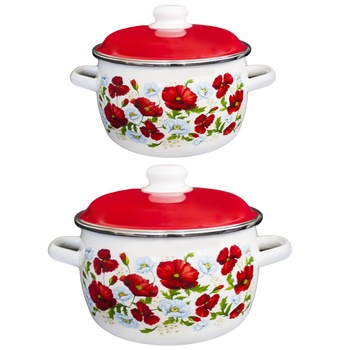 Set FLORANCE 2 oale rusesti emailate cu capac 2L,4L Set FLORANCE 2 oale rusesti emailate cu capac 2L,4L