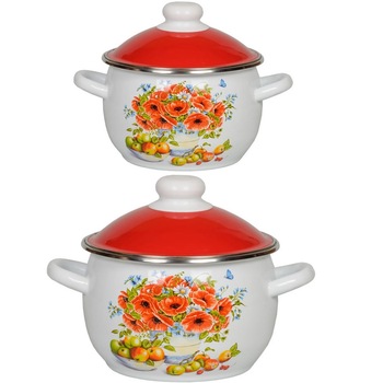 Set NATURMORT 2 oale rusesti emailate cu capac 3L,4L Set NATURMORT 2 oale rusesti emailate cu capac 3L,4L