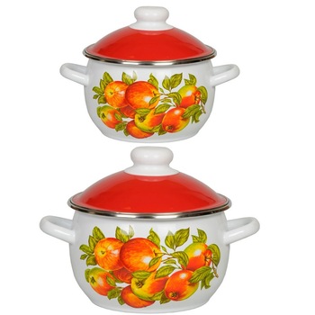 Set 2 oale rusesti IABLOCINAI SEZON emailate cu capac 3 L,4L Set 2 oale rusesti IABLOCINAI SEZON emailate cu capac 3 L,4L