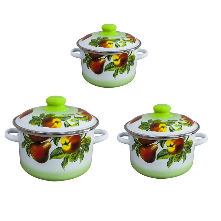 Raki DAR LETA Edény, 3 db, orosz, zománcozott, fedővel, 3L, 4L, 5,5L