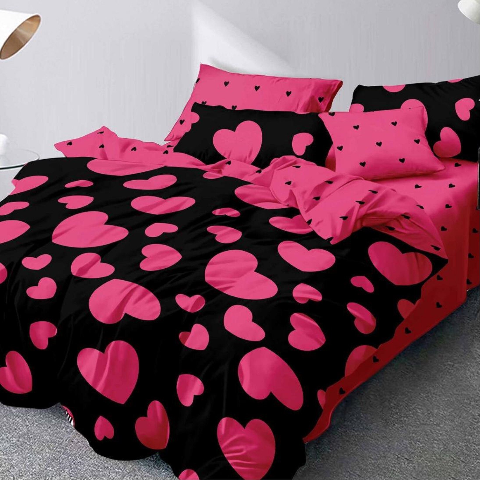 Lenjerie bumbac finet 6 piese, pentru pat mare roz JN287h