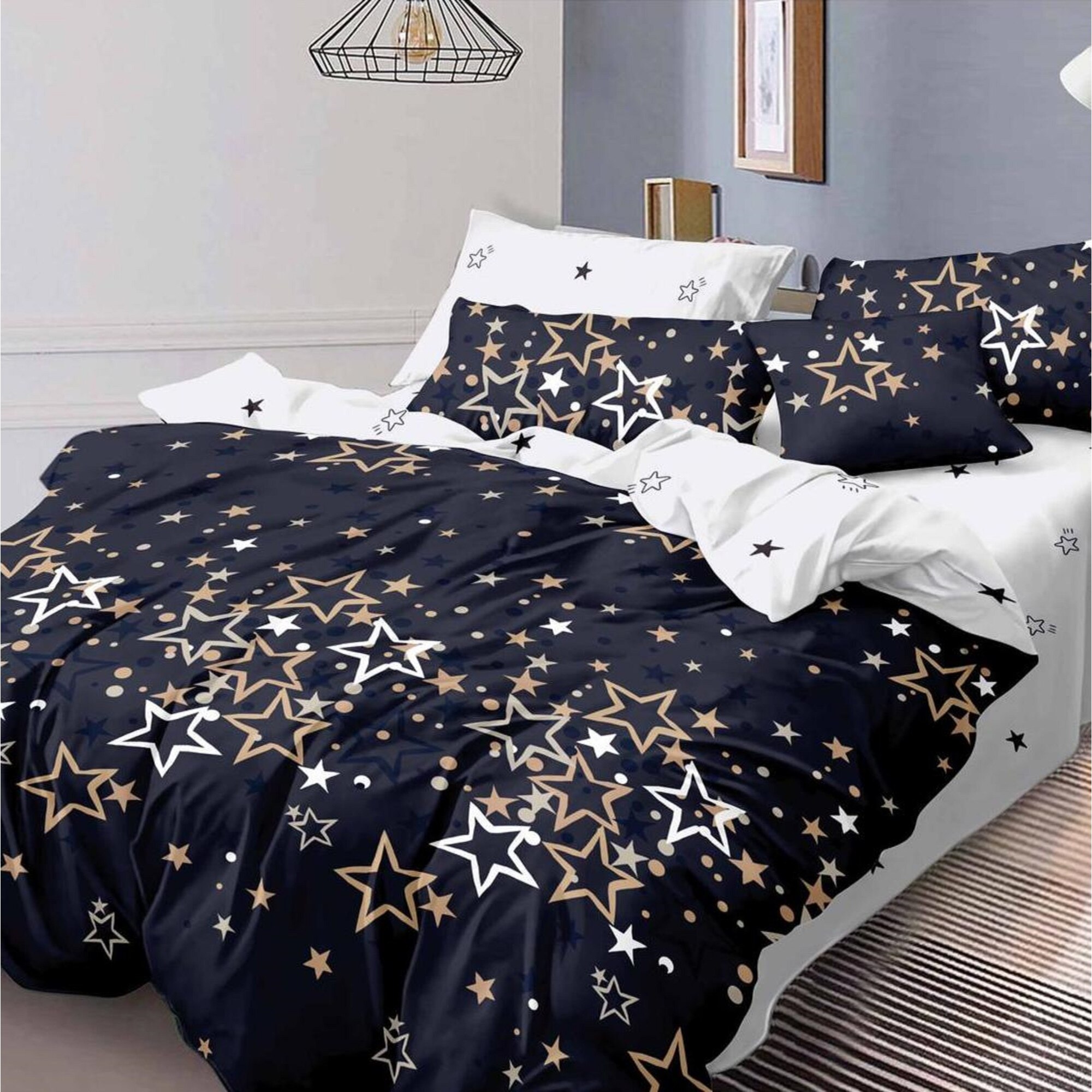 Lenjerie bumbac finet 6 piese, pentru pat mare bleu JN287c