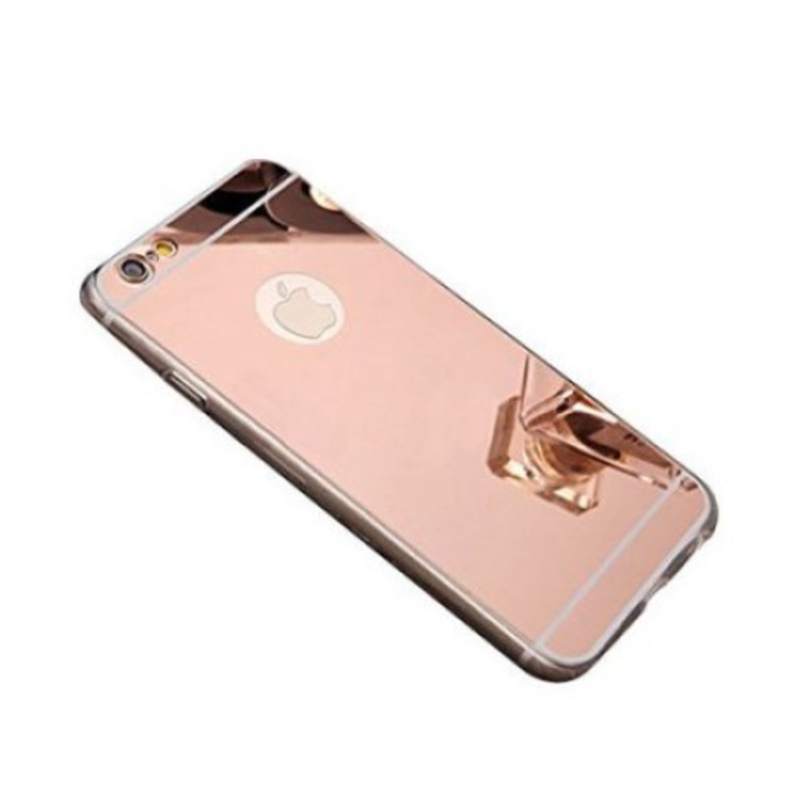 Защитен калъф за iPhone 8, Rose-Gold, перфектно прилепване, огледален ефект с включено защитно фолио