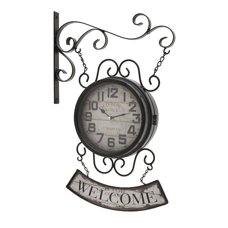 Ceas metalic dublu fatetat maro Welcome 51cm