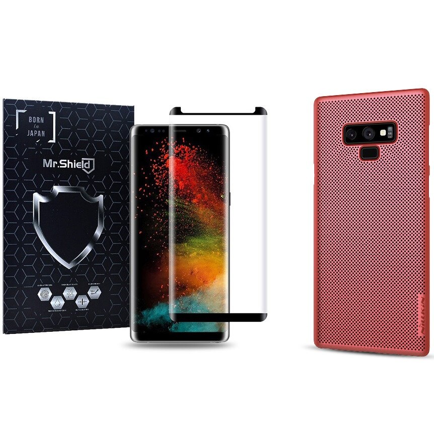 Pachet Husa Samsung Galaxy Note 9 Nillkin Originala Air Red + Folie de Sticla Mr.Shield
