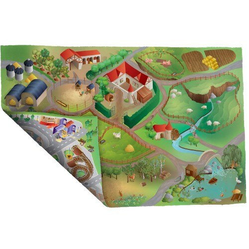 Covoras House of Kids de Joaca Imprimeu Dublu Ecomat - Ferma si Oras