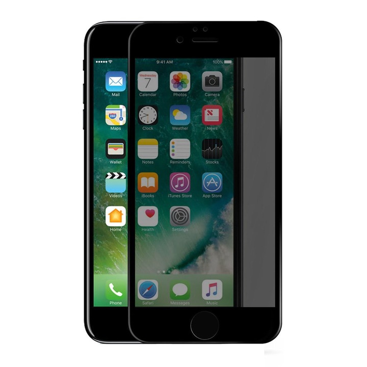 Rebnik Total Grup Privacy Glass Full Glass 5D Kijelzővédő üvegfólia, Apple iPhone 7 / iPhone 8 készülékekhez, Full Glue teljes felületű ragasztás és védelem, átlátszó / fekete