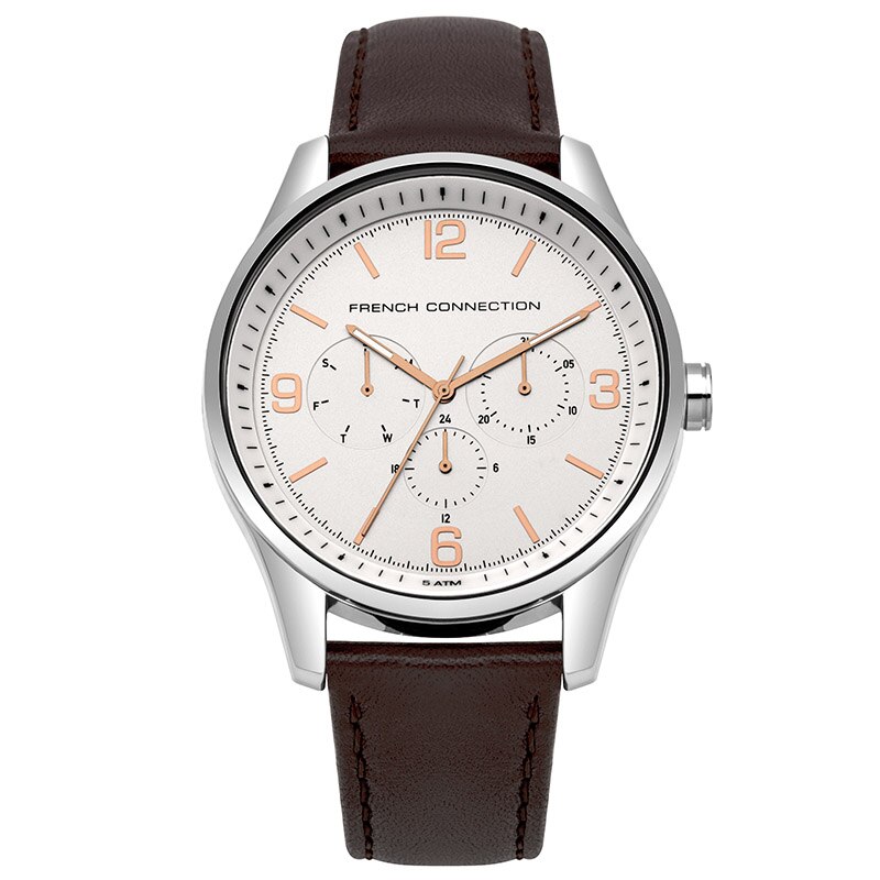 Ceas barbatesc, French Connection, curea din piele maro, FC1307T