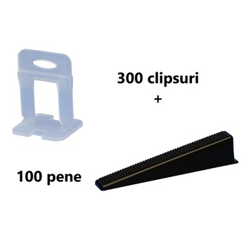 Set 300 clipsuri - 1 mm si 100 pene, sistem nivelare gresie, gama CONFORT Set 300 clipsuri - 1 mm si 100 pene, sistem nivelare gresie, gama CONFORT