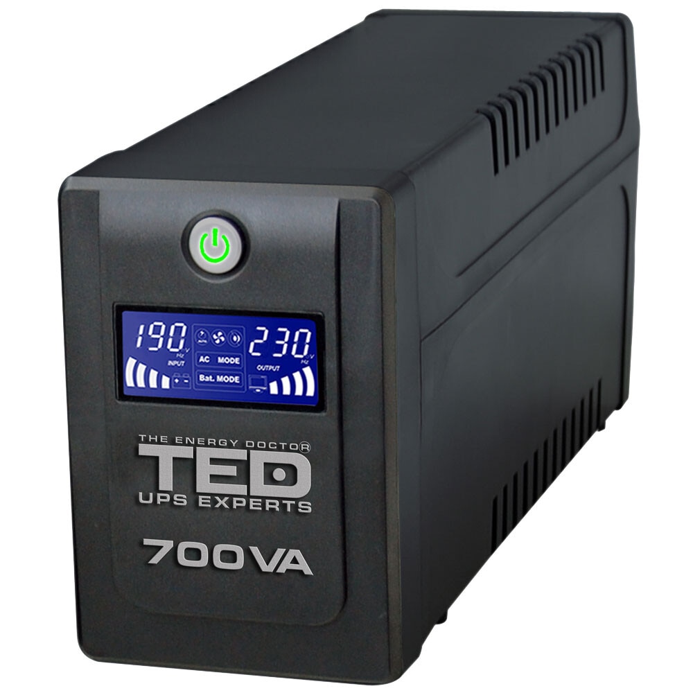 UPS Line Interactive cu 2 iesiri Schuko, Stabilizator si Display LCD, 700VA / 400W, TED Electric