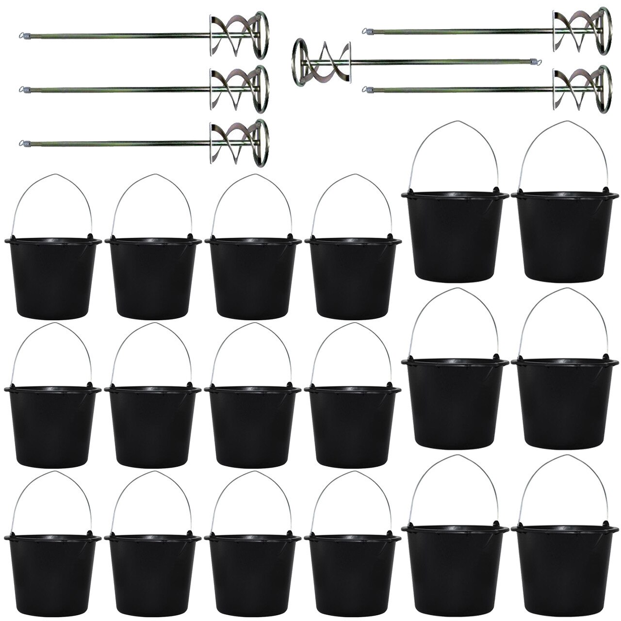 Pachet - 12 x Galeata gradata universala, Mortar, Constructii, Struguri, Apa, Neagra, 12L + 6 x Galeata mortar, 20L + 6 x Amestecator sds mare