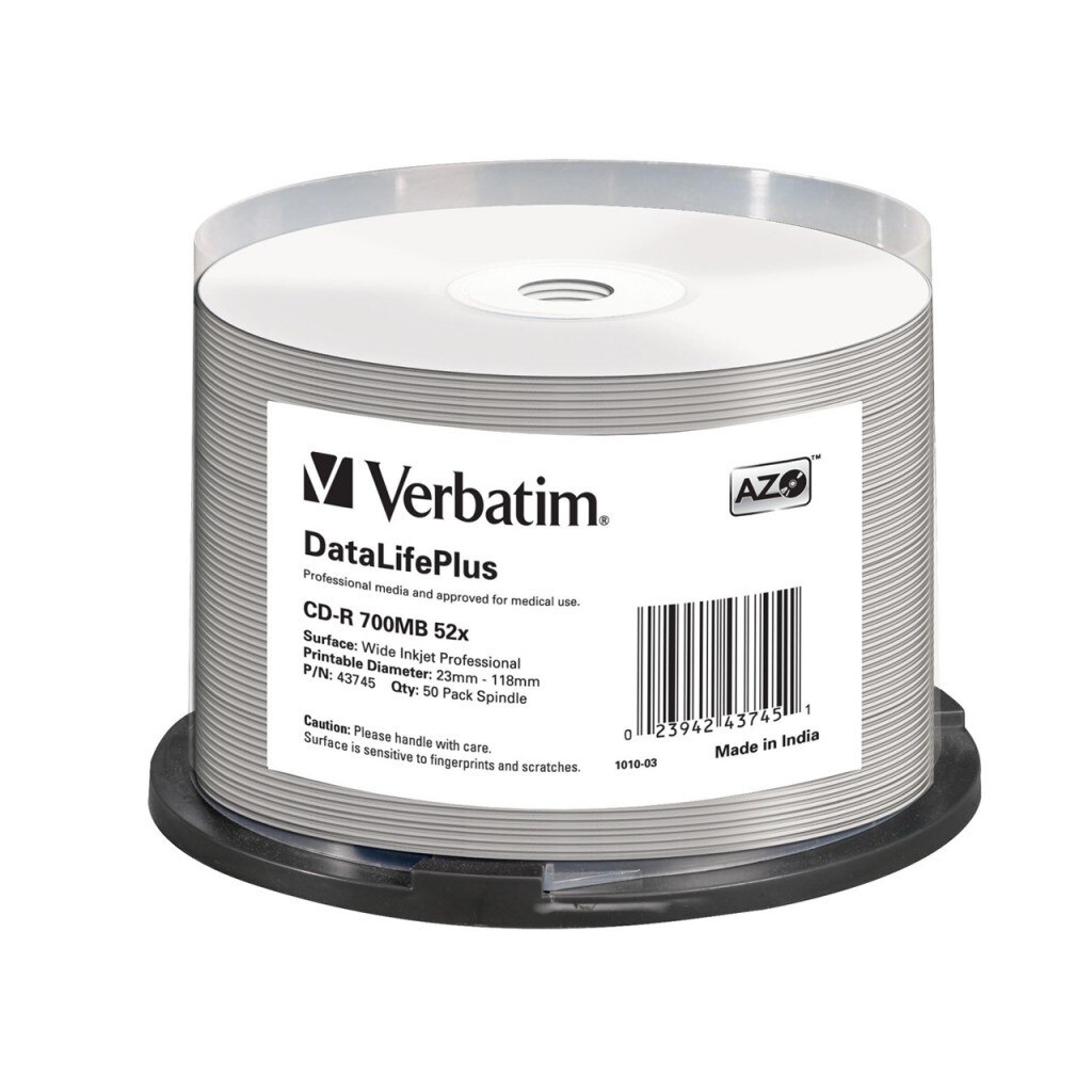 Set Verbatim Cd-r 700mb 52x Printable White Wide, 50buc