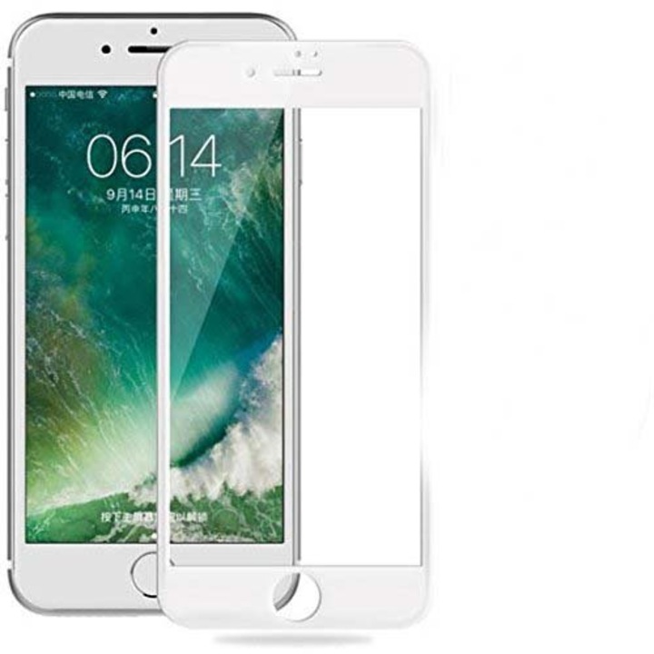 Стъклен протектор Full face 5D Tempered Glass за целия екран, Full Glue за Apple iPhone 7/8 Plus, Бял