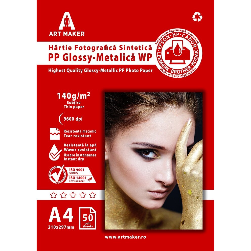 Hartie sintetica PP Glossy-Metalic, A4, 50 coli, Waterproof