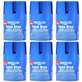 Pachet - 6 x Sano Blue 150g, Odorizant pentru bazinul toaletei, Detergent solid Pachet - 6 x Sano Blue 150g, Odorizant pentru bazinul toaletei, Detergent solid