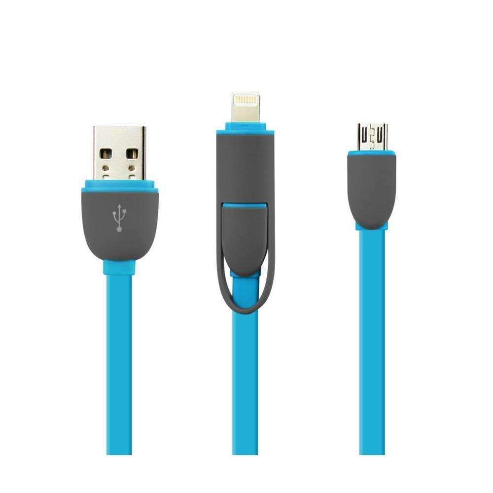 Cablu De Date 2 In 1 Iphone 5/6 + Micro Usb Albastru pt Telefon Tableta