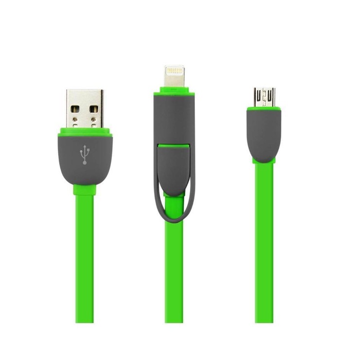 Кабел за данни MRG M-167, 2 в 1, Iphone 5/6 + Micro Usb, Зелен