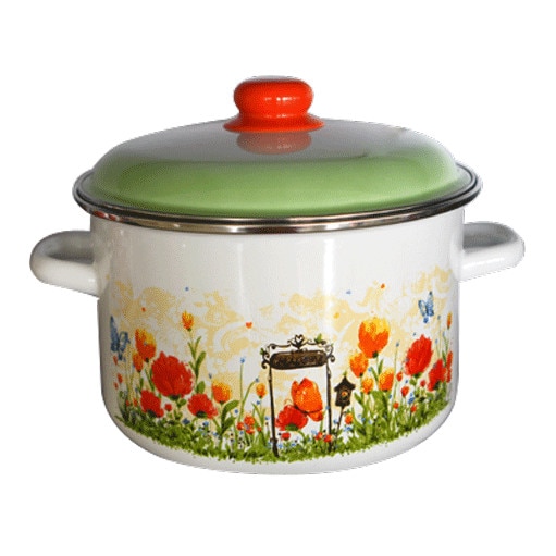 Oala emailata ruseasca Golandscaea 3 L cu capac emailat margina cromata