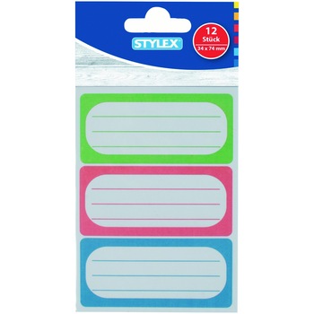 Set etichete scolare autoadezive Stylex 34x74mm-12 buc/set Set etichete scolare autoadezive Stylex 34x74mm-12 buc/set