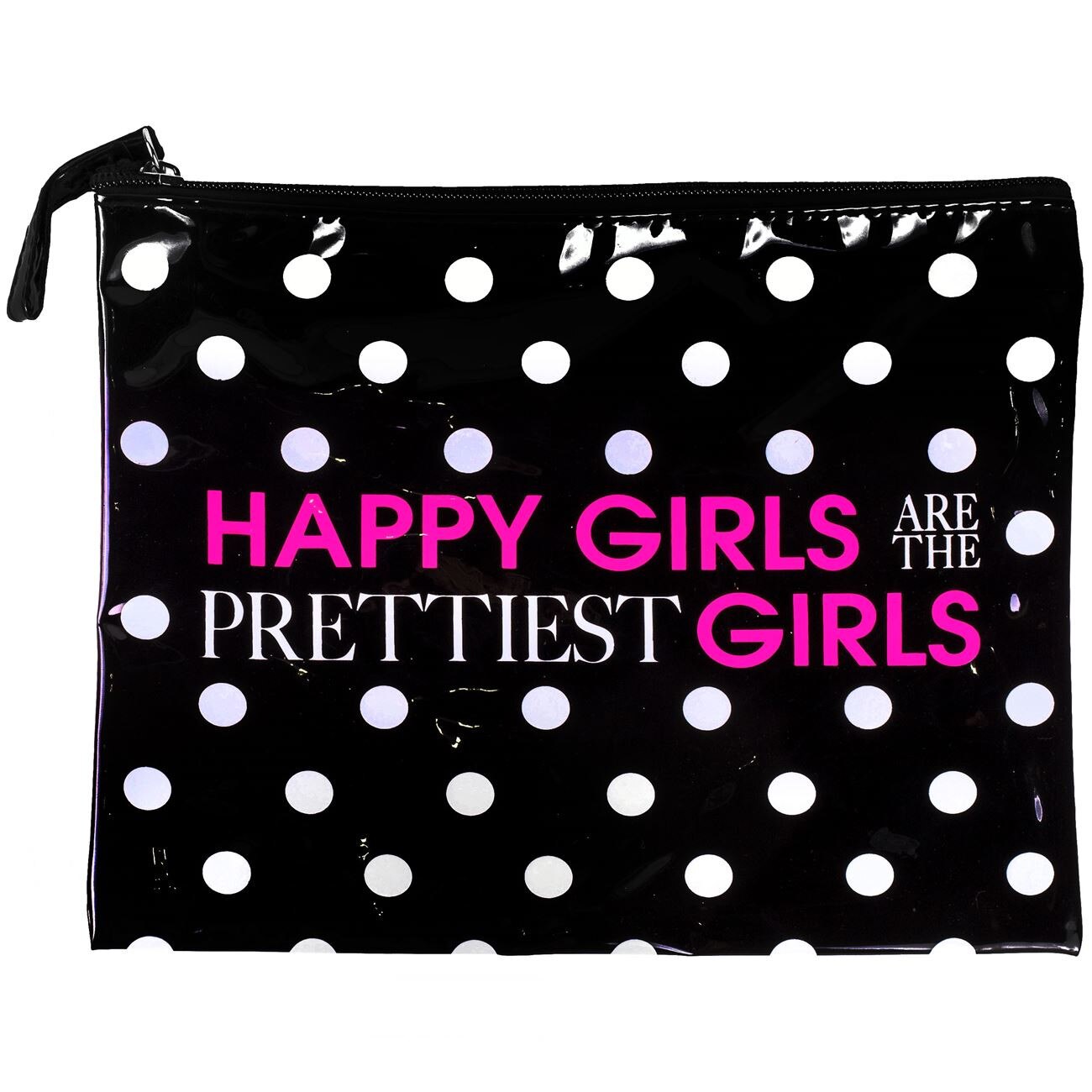 Portfard pentru cosmetice S-Beauty cu 1 compartiment, inchidere cu fermoar, imprimeu cu buline albe, negru