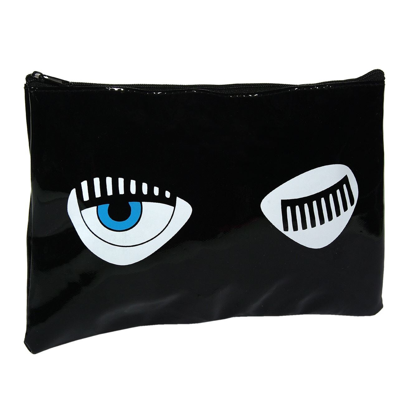 Portfard pentru cosmetice S-Beauty cu 1 compartiment, inchidere cu fermoar, imprimeu cu ochi, negru