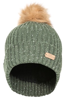 Trespass, Caciula tricotata cu ciucure din blana sintetica Mcnally, Verde marin/Maro Trespass, Caciula tricotata cu ciucure din blana sintetica Mcnally, Verde marin/Maro