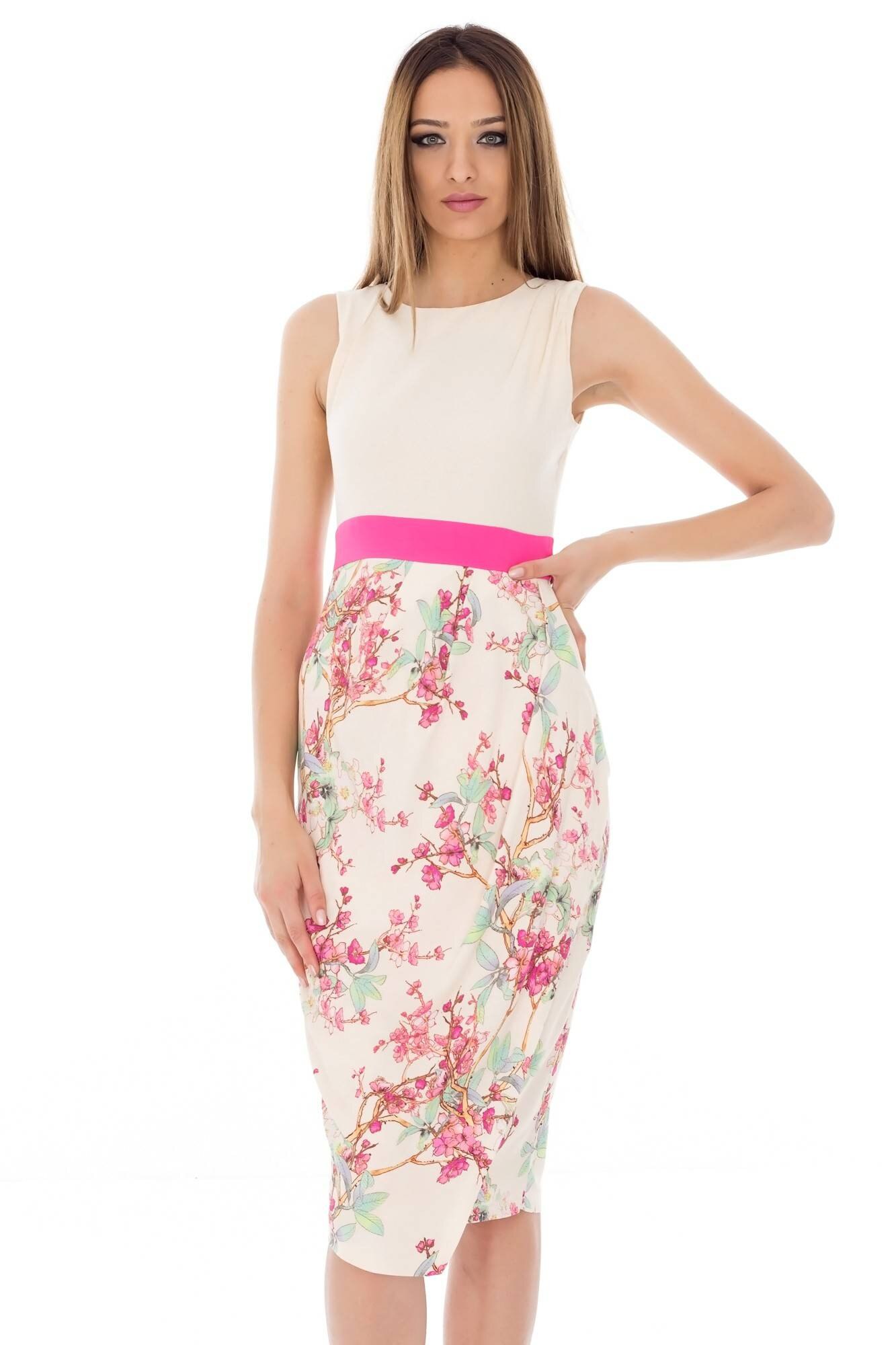 Rochie crem, ROH, petrecuta, imprimata floral, 40