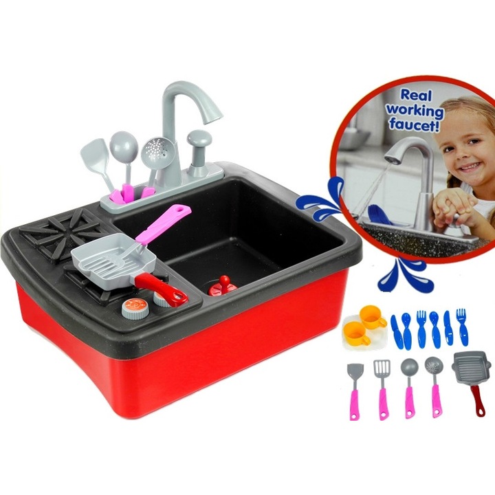 Játékmosogató 2 gázrózsás tűzhellyel és kiegészítőkkel. 2584