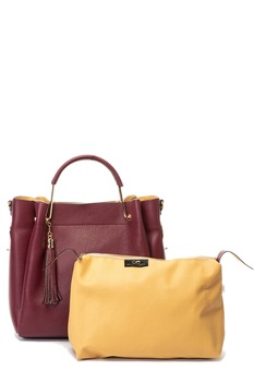 Chiara Canotti, Geanta tote de piele cu etui detasabil in interior, Rosu Bordeaux Chiara Canotti, Geanta tote de piele cu etui detasabil in interior, Rosu Bordeaux