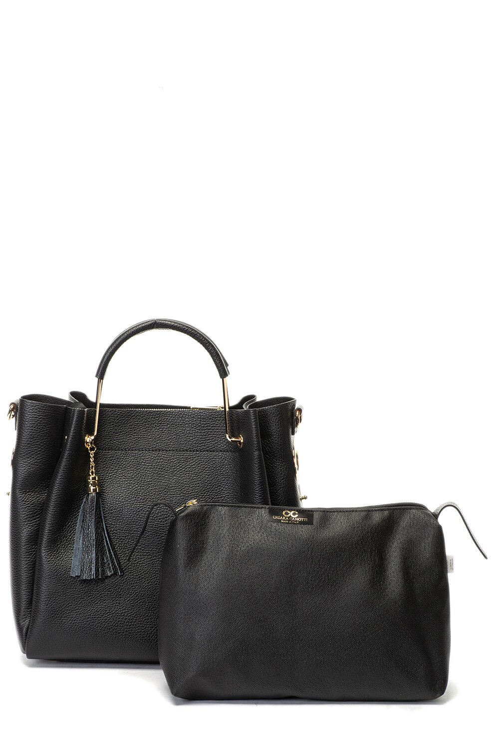 Chiara Canotti, Geanta tote de piele, cu etui detasabil, Negru