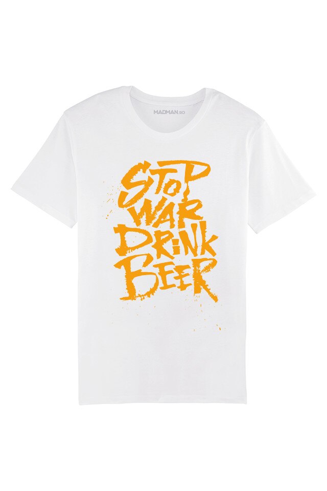 Tricou MADMAN, Beer not War B, alb, Alb