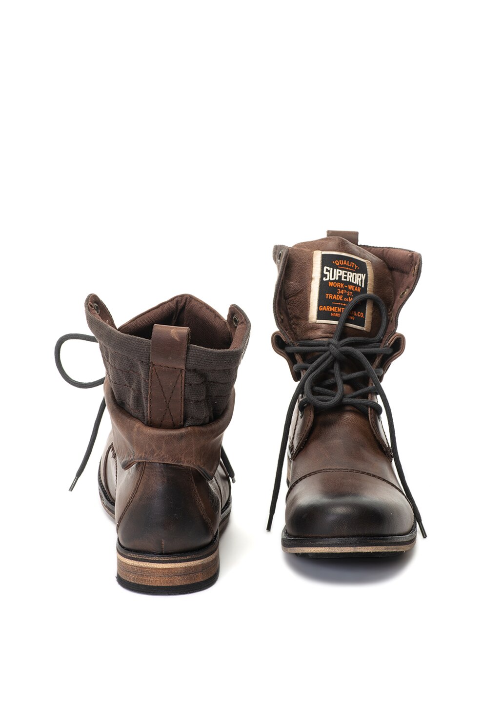 Superdry Co, Кожени боти Mid Trawler с текстил, Кафяв, 10