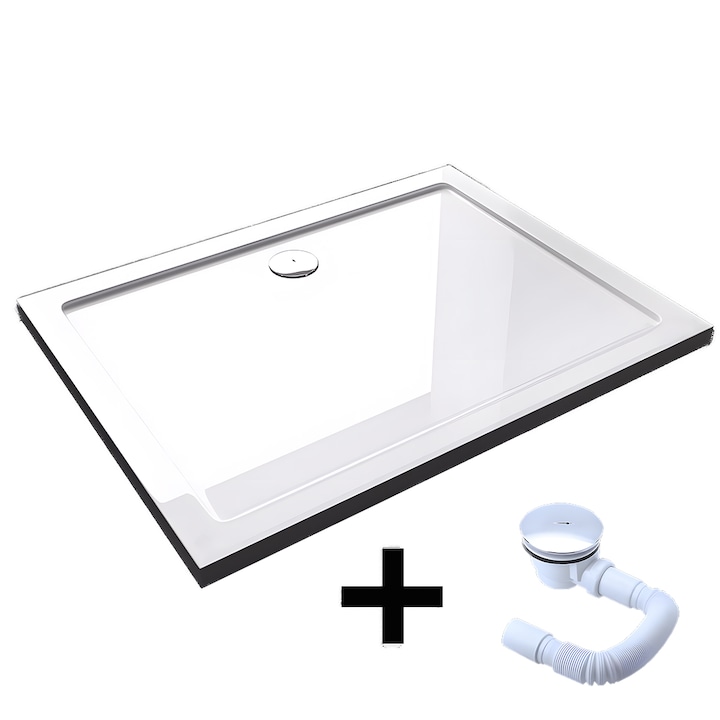 Cadita de dus slim, sifon inclus, 4 cm inaltime, 100x80 cm, acril sanitar, EGO-FARO