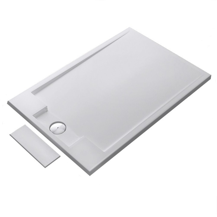 Cadita de dus slim, compozit de marmura, 90x90 cm, 4 cm grosime, scurgere ascunsa, EGO-GE04