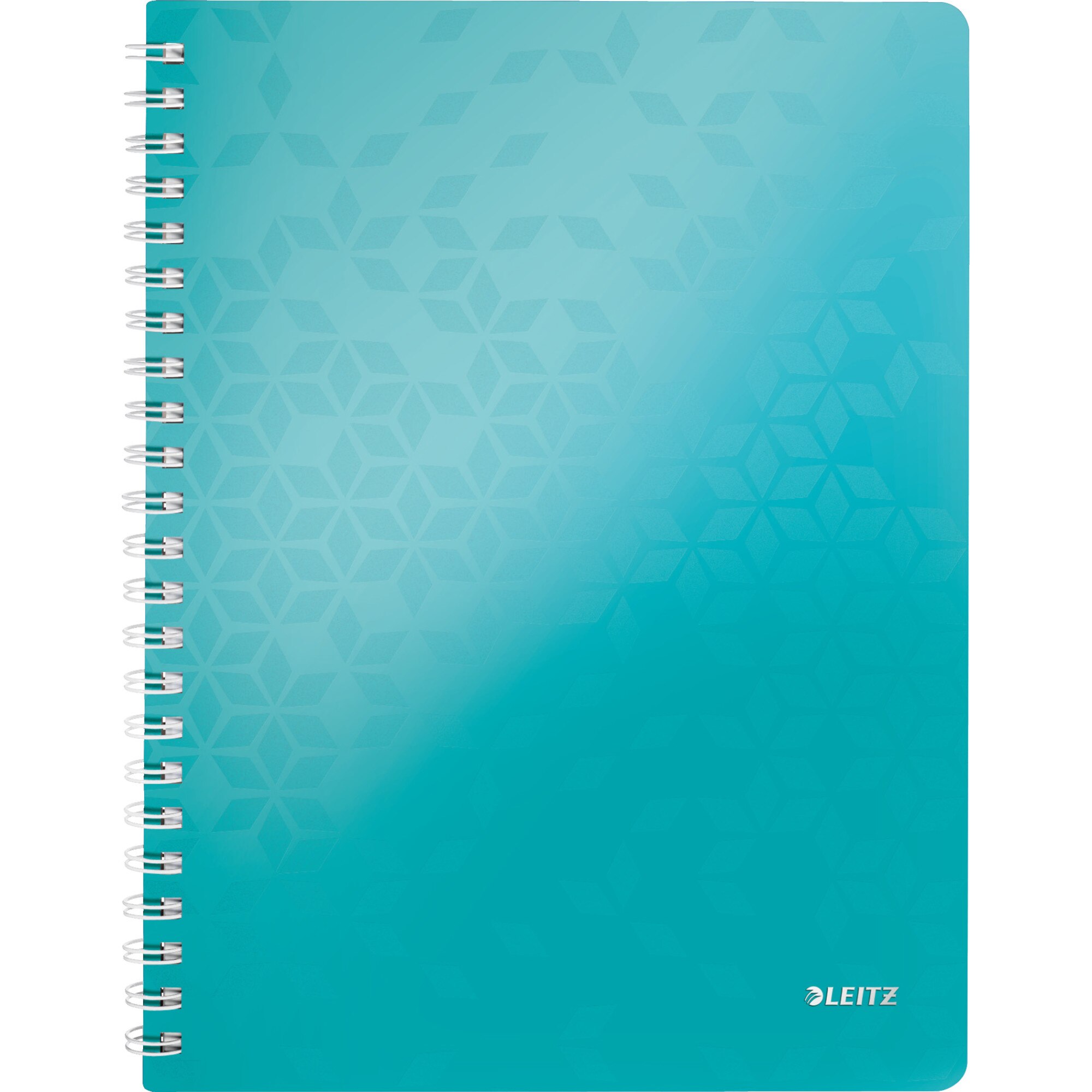 Caiet de birou Leitz WOW, PP, certificare FSC, reciclabil, A4, 80 coli, cu spira, matematica, turcoaz