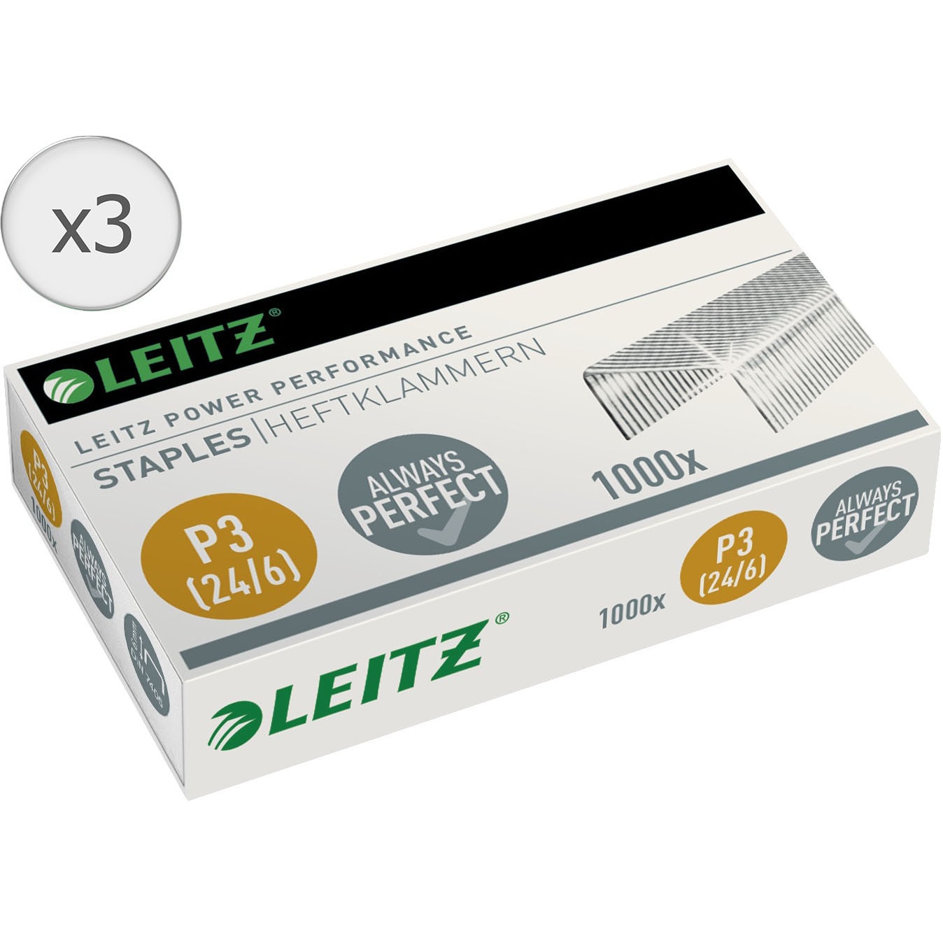 Set 3 cutii Capse Leitz Power Performance, 24/6, 1000 buc/cutie