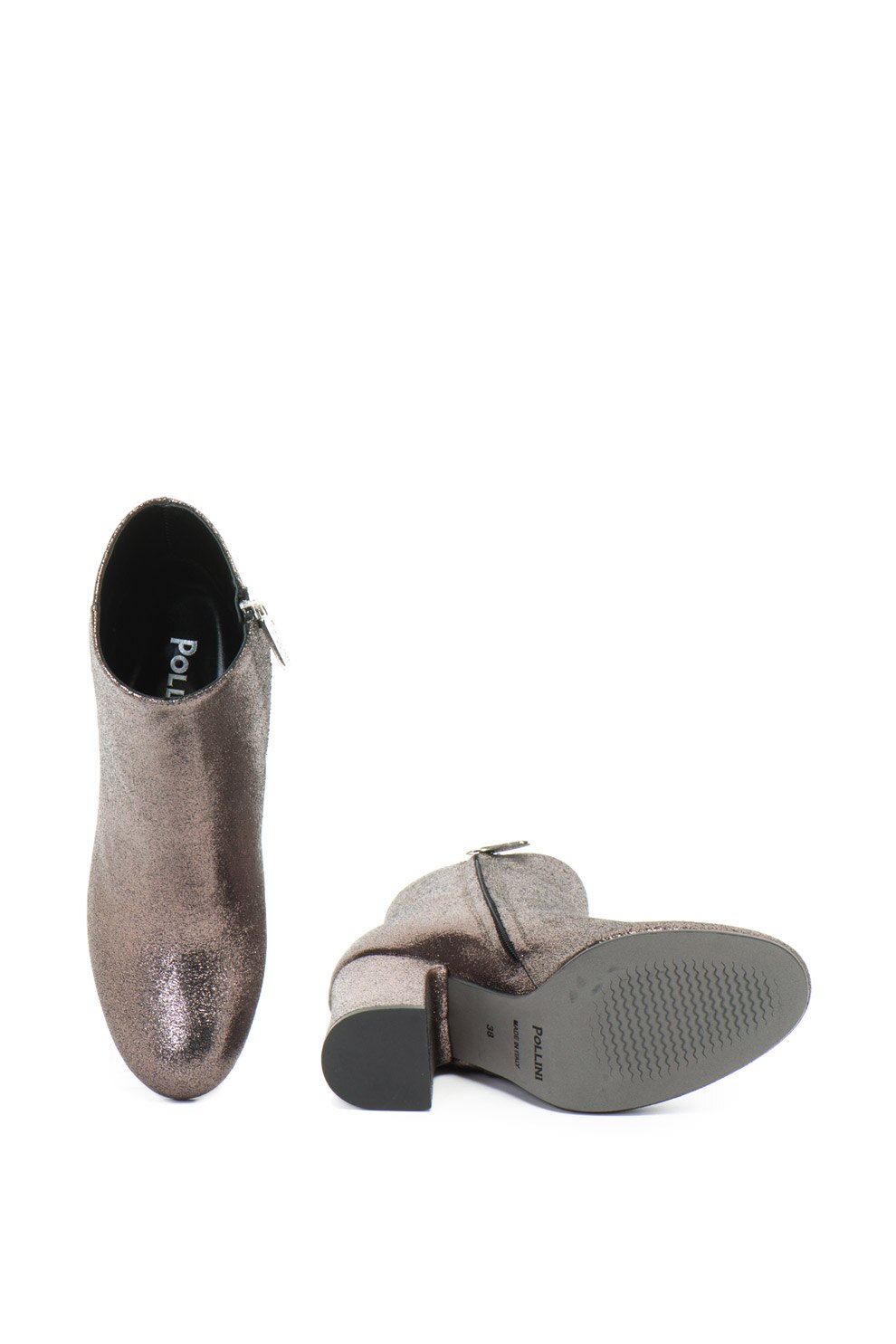 Pollini, Fényes bokacsizma vastag sarokkal, bronzszín, 37 Pollini, Fényes bokacsizma vastag sarokkal, bronzszín, 37