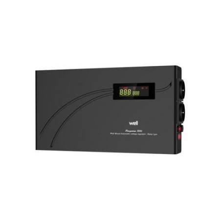 Stabilizator automat de tensiune cu releu Well Slimpower, 1500VA/900W, Monofazic, Tip conector: 2xSchuko, Protectie: supraincalzire, scurtcircuit