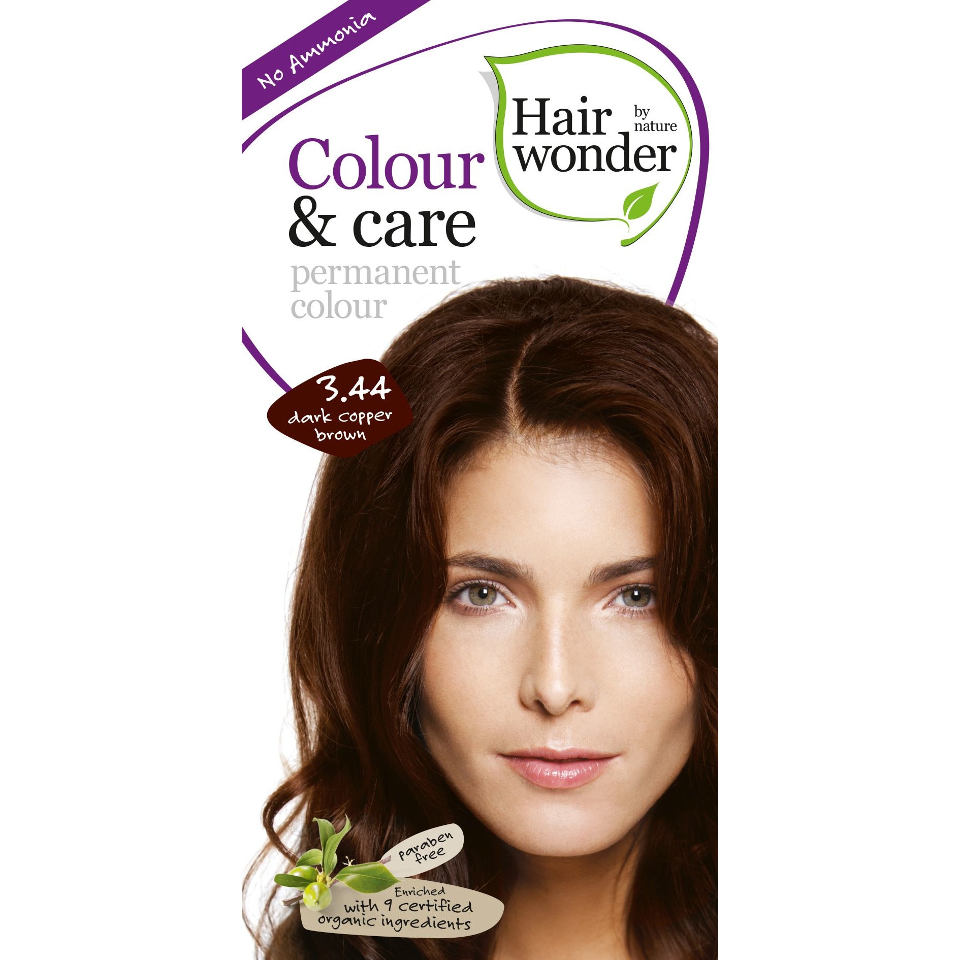 Vopsea de par fara amoniac, Hairwonder, Colour & Care Dark Cooper Brown 3.44