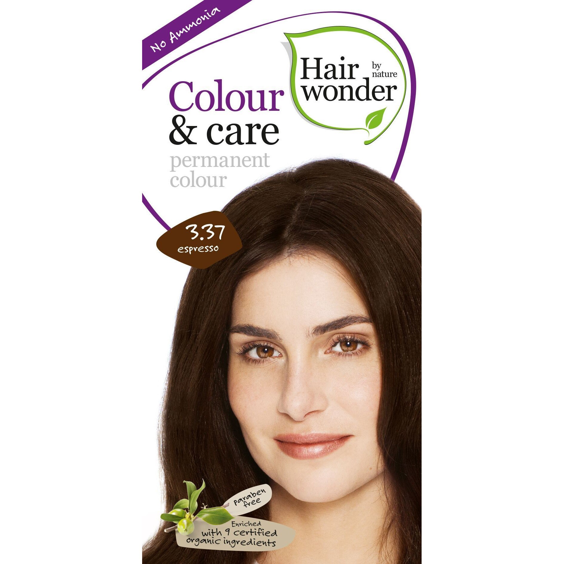 Vopsea de par fara amoniac, Hairwonder, Colour & Care Espresso 3.37