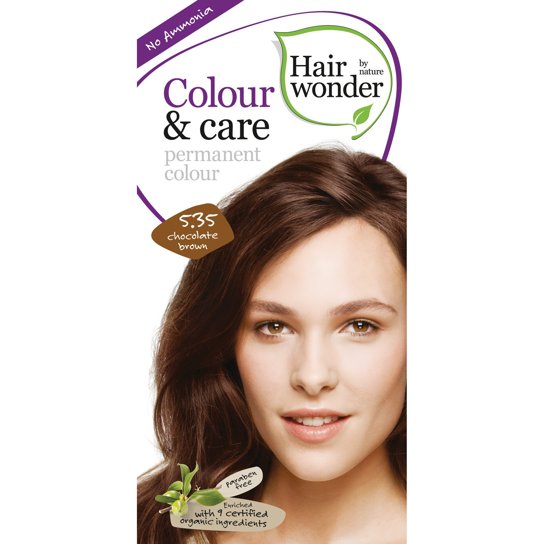 Vopsea de par fara amoniac, Hairwonder, Colour & Care Chocolate Brown 5.35