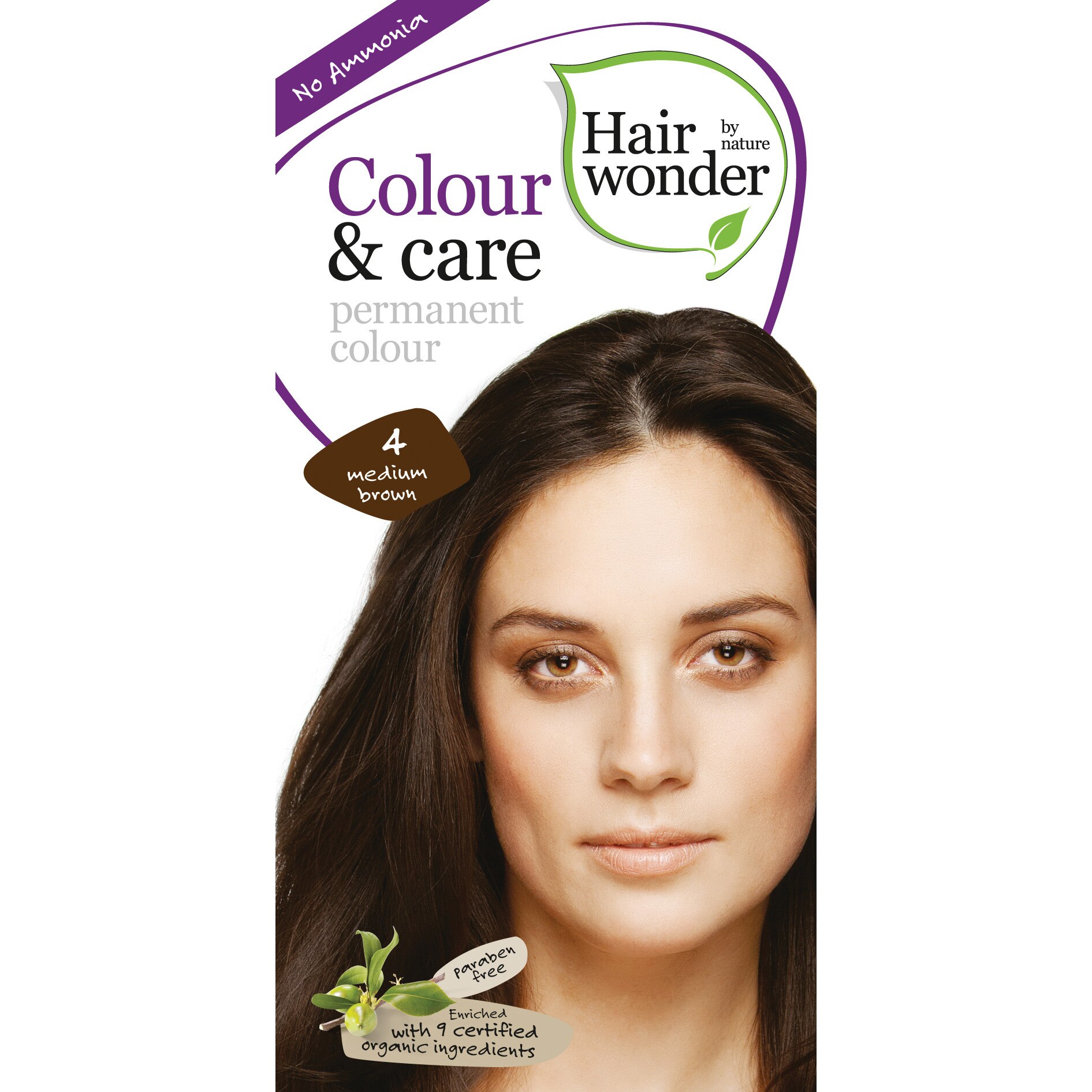Vopsea de par fara amoniac, Hairwonder, Colour & Care Medium Brown 4
