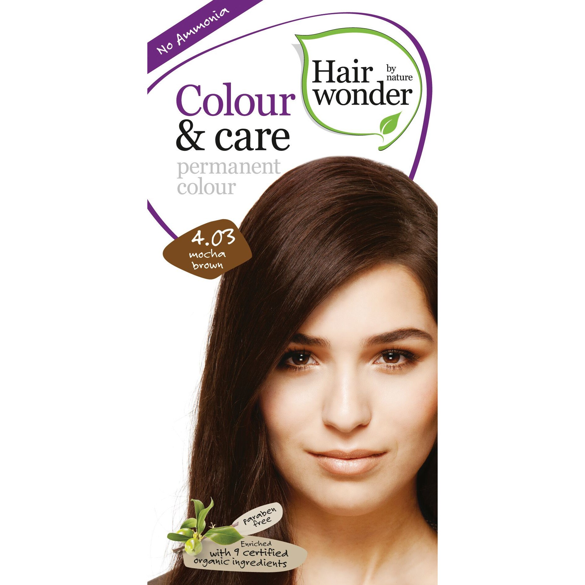 Vopsea de par fara amoniac, Hairwonder, Colour & Care Mocha Brown 4.03