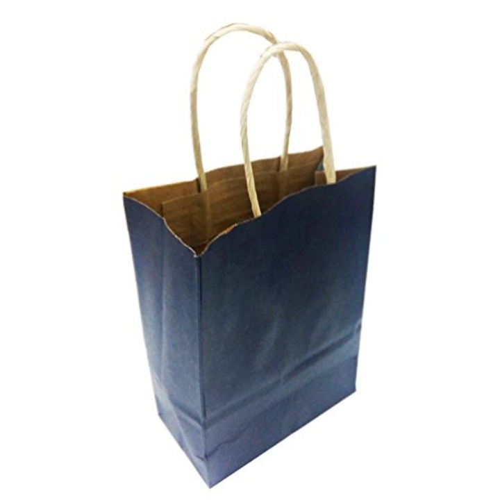 Pungi Cadou Albastru Inchis, 25x9.5x30 cm, 100 buc/bax, Sacose din Hartie Kraft Imprimate Albastru Inchis, Pungi Hartie cu Maner, Sacose Hartie cu Maner, Plase Hartie Kraft Imprimate Albastra Inchis