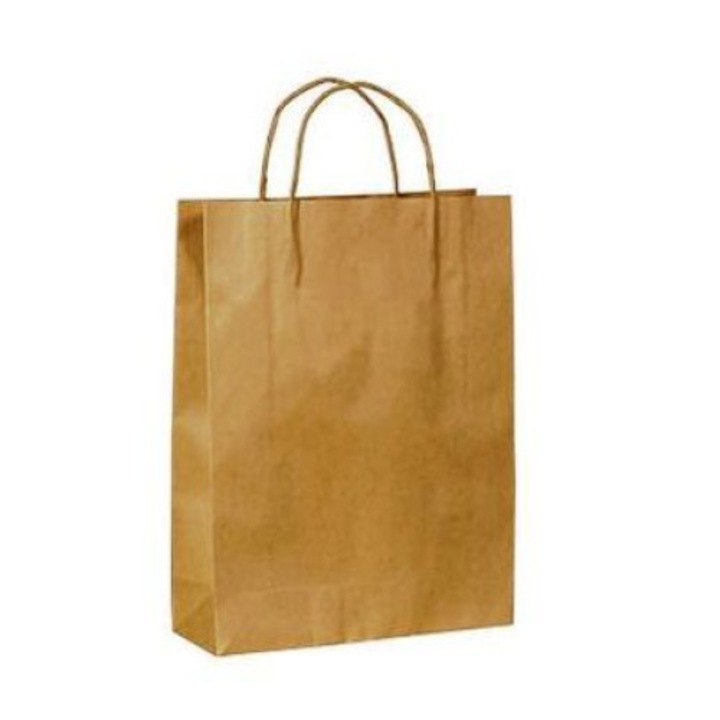 Хартиени торбички за подаръци, 25x10x37 см, 10 бр/комплект, 100 гр/м², крафт торбичка с усукана хартиена дръжка, хартиена мрежа, крафт хартиена торбичка
