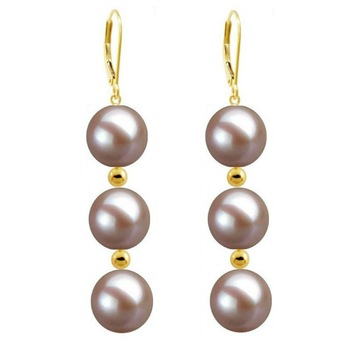 Cercei Tripli Aur de 14 karate si Perle Naturale Lavanda Premium Cercei Tripli Aur de 14 karate si Perle Naturale Lavanda Premium