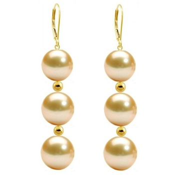 Cercei Tripli Aur de 14 karate si Perle Naturale Crem Premium Cercei Tripli Aur de 14 karate si Perle Naturale Crem Premium