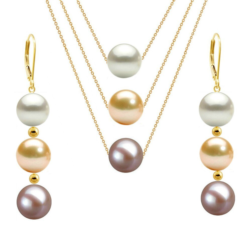 Set Triplu Aur de 14 karate si Perle Naturale Premium