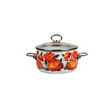 Oala emailata ruseasca PEONI 3 L 20cm capac sticla Oala emailata ruseasca PEONI 3 L 20cm capac sticla